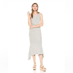 Ella Moss Kaylee Asymmetric Striped Midi Dress Gray White Size Medium